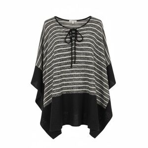 Striped Black and Gray Women's Poncho Sweater - Large